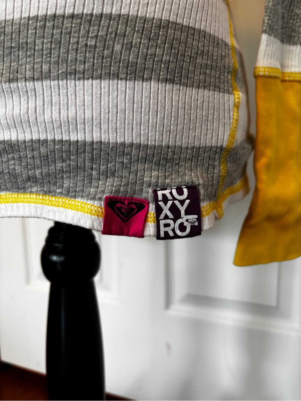 Roxy Gray & White Striped Long Sleeve Top with Yellow Trim - Picture 2 of 3